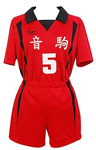 Bilicos Nekoma High School No.5 Anime Cosplay Kostüm Volleyball Team Hemd Uniform Rot L von Bilicos