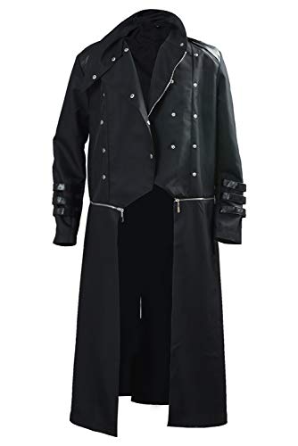 Bilicos Herren Halloween Mittelalter Kapuzen Trenchcoat Lange Jacke Schwarz Gothic Steampunk Mantel Cosplay Kostüm Schwarz L von Bilicos