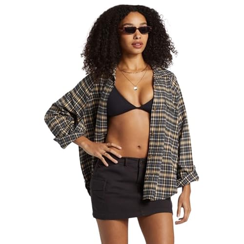 Billabong Damen Best Time Oversized Fit Button Down Long Sleeve Cotton Flannel Shirt Hemd, Hanf 2, Groß von Billabong