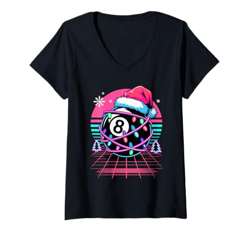Damen Weihnachten Synthwave Billard Pool Spieler T-Shirt mit V-Ausschnitt Damen Weihnachten Synthwave Billard Pool Spieler T-Shirt mit V-Ausschnitt von Billiard Gift For A Pool Player