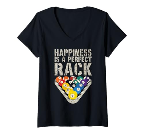 Damen Happiness Is A Perfect Rack Billard Player Pool Snooker T-Shirt mit V-Ausschnitt Damen Happiness Is A Perfect Rack Billard Player Pool Snooker T-Shirt mit V-Ausschnitt von Billiards Pool Table Snooker Player Gifts Men Kids