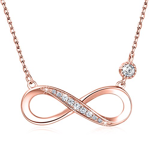 925 Sterling Silber Halskette - Billie Bijoux"Endless Love" Infinity Herz Anhänger weißes Gold überzogene Diamant Frauen einstellbare Halskette (Rose Gold) von Billie Bijoux