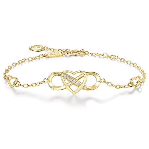 Billie Bijoux 925 Sterling Silber Unendlichkeit Armband Liebe für immer Unendlichkeit Herz Weißes Gold überzogen Diamant verstellbare Armband beste Geschenk für Frauen Mädchen (Gold) von Billie Bijoux