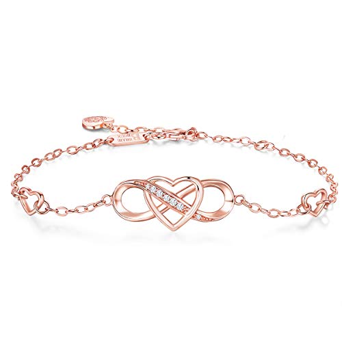 Billie Bijoux 925 Sterling Silber Unendlichkeit Armband Liebe für immer Unendlichkeit Herz Weißes Gold überzogen Diamant verstellbare Armband beste Geschenk für Frauen Mädchen (Rose Gold) von Billie Bijoux