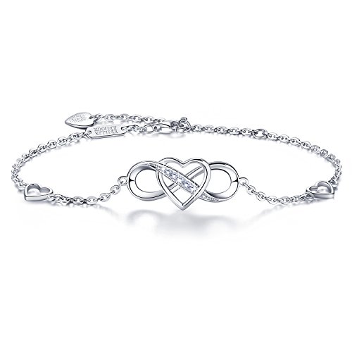925 Sterling Silber Unendlichkeit Armband - Billie Bijoux " Liebe für immer" Unendlichkeit Herz Weißes Gold überzogen Diamant verstellbare Armband beste Geschenk für Frauen Mädchen von Billie Bijoux