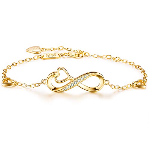 Billie Bijoux 925er Sterling Silber Unendlichkeit Herz Endless Love Symbol Charm verstellbares Armband White Gold Plated Frauen Geschenk zum Abschluss Geburtstag Valentinstag Weihnachten (Gold) von Billie Bijoux