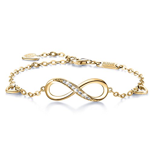 Billie Bijoux Infinity Unendlichkeit Symbol Damen Armband 925 Sterling Silber Zirkonia Armkette Verstellbar Charm Armband (5- gold) von Billie Bijoux