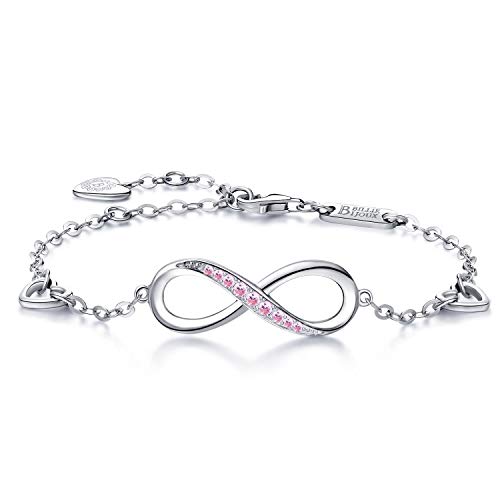 Billie Bijoux Infinity Unendlichkeit Symbol Damen Armband 925 Sterling Silber Zirkonia Armkette Verstellbar Charm Armband or Mother's Day (Rosa) von Billie Bijoux