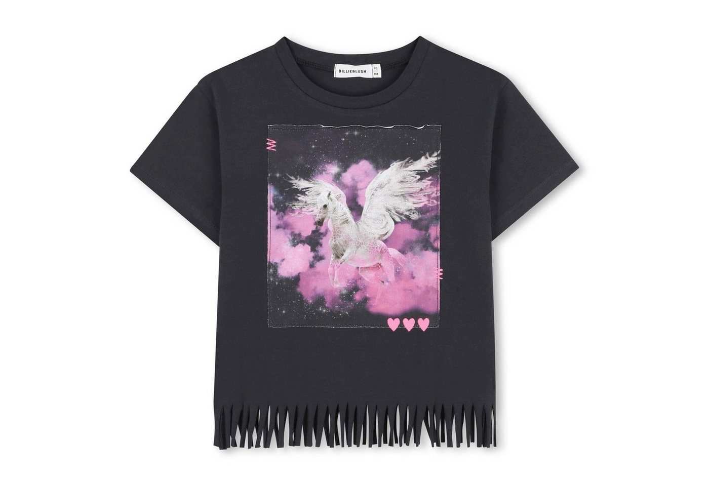 Billieblush T-Shirt BILLIEBLUSH – T-Shirt mit Pegasus-Print & Fransen, dunkelgrau von Billieblush