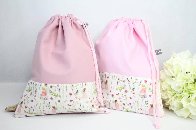 Eurythmiebeutel, Schläppchenbeutel, Zugbeutel, Handarbeitsbeutel "Elfen Im Klee" von Billinchen