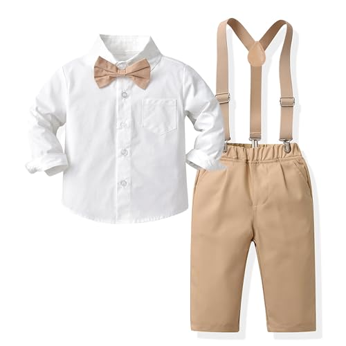 Baby Jungen Bekleidungssets Taufanzug Strampler mit Fliege Weste Hose Gentleman HosenträGer Baby Junge Hochzeit Festliche Smoking Outfits Set Langarm Body Anzug für Frühling Herbst Winter von Billion Xin