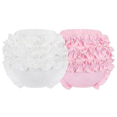 Billion Xin Kleinkind Unterhosen Mädchen Baby Rüschen Höschen Windel Abdeckung Baumwolle Baby Girl Bloomers (Weiß + Rosa) von Billion Xin