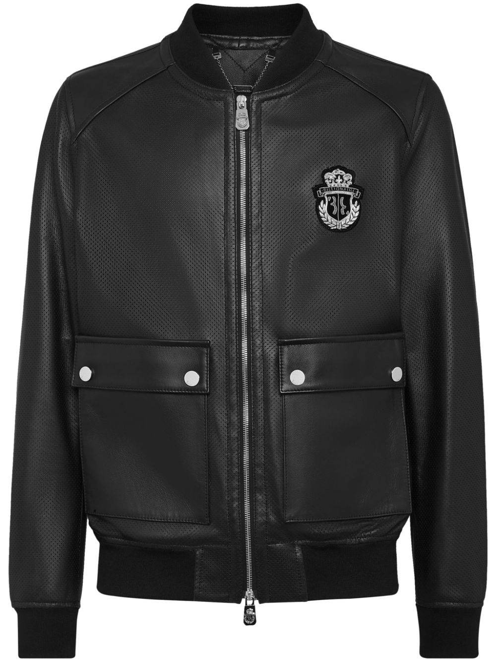 Billionaire Bomberjacke aus Leder mit Logo-Patch - Schwarz von Billionaire