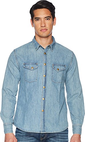 Billy Reid Herren Messing Snap Arbeitshemd Button-Down-Shirt, Denim-Waschung, Mittel von Billy Reid