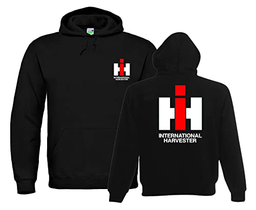 IHC International Harvester Hoodie Kapuzen-Sweatshirt mit Oldtimer-Traktor-Motiv | Herren (Unisex) Langarm Brust- und Rückendruck | Schwarz | Größe L von Bimaxx