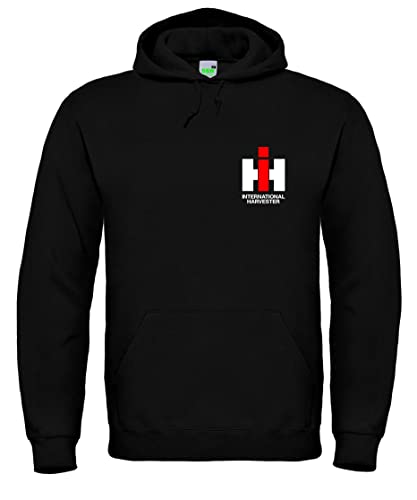 Bimaxx IHC International Harvester Hoodie Kapuzen-Sweatshirt mit Oldtimer-Traktor-Motiv | Herren (Unisex) Langarm Kleiner Brustdruck | Schwarz | Größe L von Bimaxx