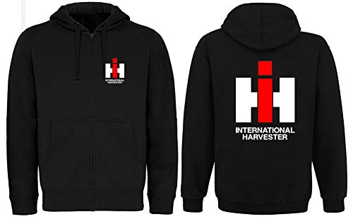 IHC International Harvester Zip-Jacke Kapuzenpullover mit Reißverschluss Herren Hoodie Brust- und Rückendruck Langarm | Schwarz | Größe L von Bimaxx