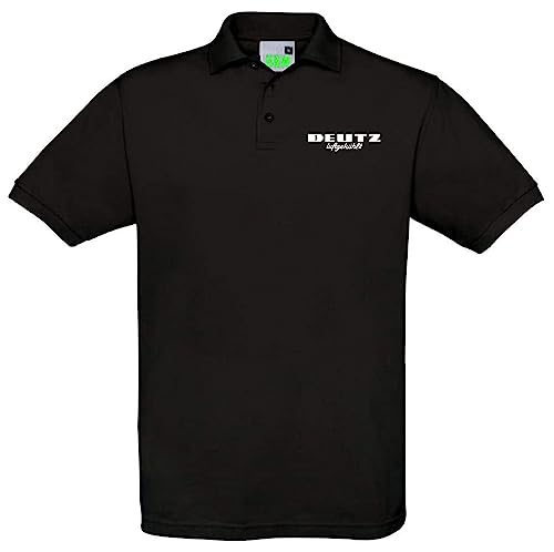 Bimaxx Poloshirt Deutz Luftgekühlt Kleiner Brustdruck Herren Polohemd Kurzarm Knopfleiste | Schwarz, Druck weiß | Größe L von Bimaxx