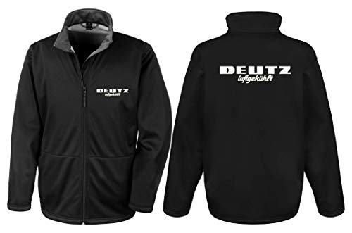 Deutz Luftgekühlt Softshell-Jacke Herren, Langarm, Brust- und Rückendruck | Schwarz, Druck weiß | Größe L von Bimaxx