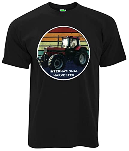 International Harvester IHC 1455XL Abbildung Oldtimer T-Shirt | Herren, Kurzarm, Rundhals, Brustdruck | Schwarz | Größe XXL von Bimaxx