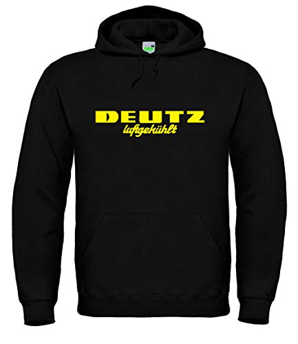 Bimaxx Hoodie Deutz Luftgekühlt Herren Kapuzenpullover Langarm Kordelzug Brustdruck | Schwarz | Druck in gelb | Größe L von Bimaxx