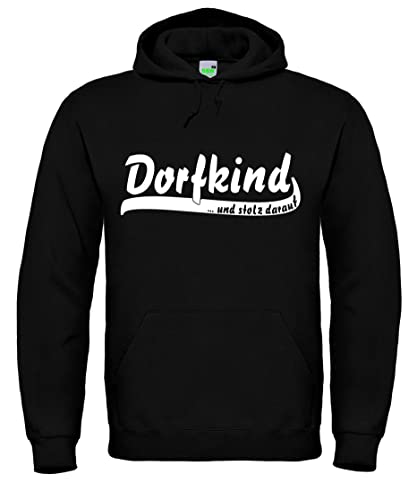 Bimaxx Dorfkind und stolz darauf, Herren Hoodie, Kapuzenpullover, Langarm, Brustdruck | Schwarz | Größe 3XL von Bimaxx