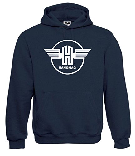 Bimaxx Hanomag Herren Hoodie, Kapuzenpullover, Langarm, Brustdruck | Navylau | Größe XL von Bimaxx