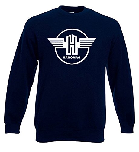 Bimaxx Hanomag Pullover Herren Langarm Sweatshirt Rundkragen Brustdruck | Traktor Schlepper Bulldog Trecker | Navyblau | Größe 3XL von Bimaxx