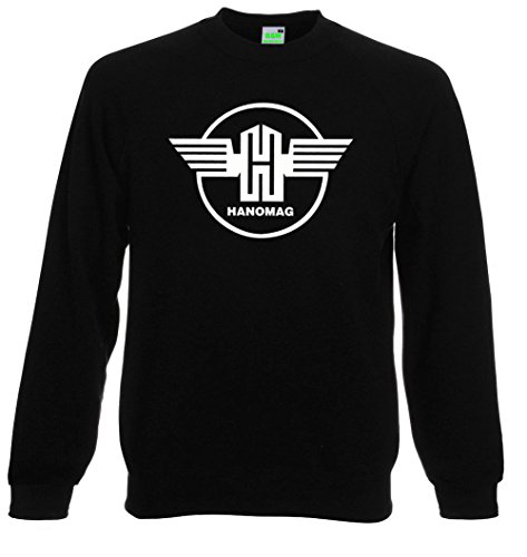 Bimaxx Hanomag Pullover Herren Langarm Sweatshirt Rundkragen Brustdruck | Traktor Schlepper Bulldog Trecker | Schwarz | Größe S von Bimaxx