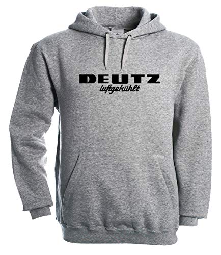 Bimaxx Hoodie Deutz Luftgekühlt Herren Kapuzenpullover Langarm Kordelzug Brustdruck | Heathergrau | Druck in schwarz | Größe L von Bimaxx