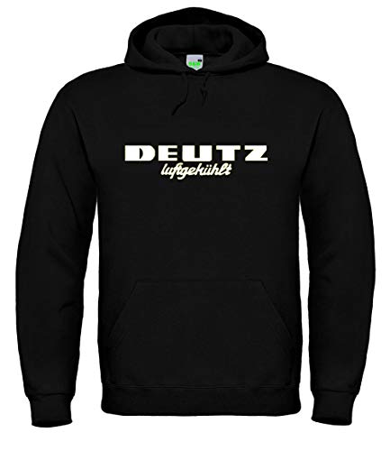 Bimaxx Hoodie Deutz Luftgekühlt Herren Kapuzenpullover Langarm Kordelzug Brustdruck | Schwarz | Druck in weiß | Größe S von Bimaxx
