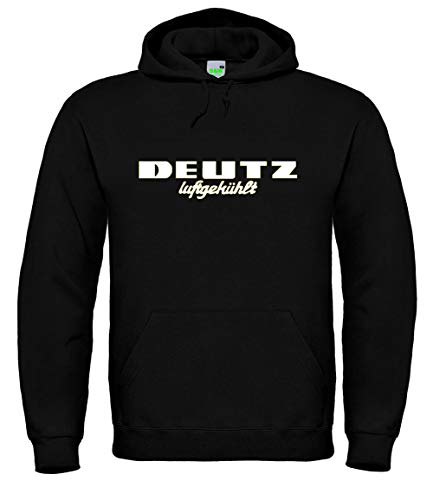 Bimaxx Hoodie Deutz Luftgekühlt Herren Kapuzenpullover Langarm Kordelzug Brustdruck | Schwarz | Druck in weiß | Größe L von Bimaxx