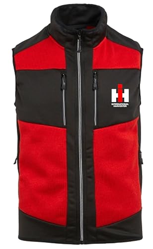 Bimaxx IHC Weste Int. Harvester Hybrid Midlayer Bodywarmer Stretch-Gewebe mit warmer Innenseite Reißverschluss, gedrucktes Logo | Druck Weiss | Farbe Rot/Schwarz | Größe XXL von Bimaxx