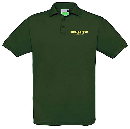 Bimaxx Poloshirt Deutz Luftgekühlt Kleiner Brustdruck Herren Polohemd Kurzarm Knopfleiste | Grün, Druck gelb | Größe 3XL von Bimaxx