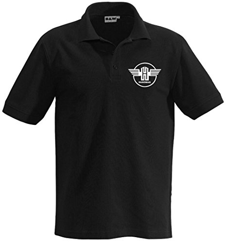 Bimaxx Poloshirt Hanomag Kleiner Brustdruck Polohemd Kurzarm Knopfleiste | Schwarz | Größe M von Bimaxx