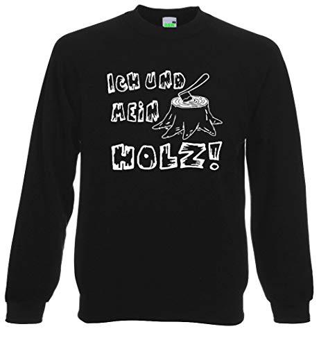 Bimaxx Sweatshirt Ich und Mein Holz Herren-Pullover Langarm Rundkragen Brustdruck | Schwarz | Größe XXL von Bimaxx