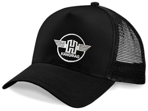 Bimaxx Trucker-Cap (Kappe mit Netzteil) Oldtimer Mütze Gesticktes Hanomag Logo Herren Einheitsgröße Plastik-Klipp-Verschluss | Größe: Einheitsgröße | Farbe: Schwarz von Bimaxx
