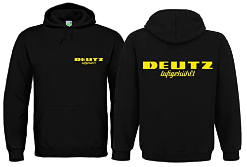 Deutz Luftgekühlt Hoodie Kapuzenpullover Brust- und Rückendruck | Schwarz, Druck in gelb | Größe 3XL von Bimaxx