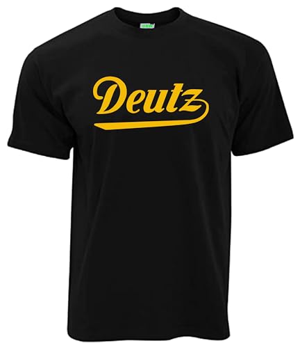 Deutz T-Shirt Oldtimer Logo Standmotor Herrenshirt Kurzarm Rundkragen gelber Brustdruck | Schwarz | Größe L von Bimaxx