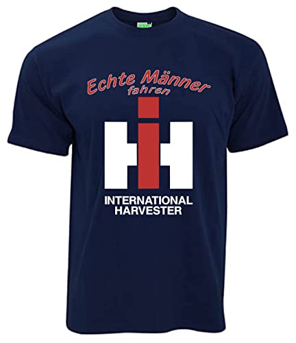 Echte Männer Fahren IH International Harvester | Herren Kurzarm T-Shirt | Navyblau | Größe 3XL von Bimaxx