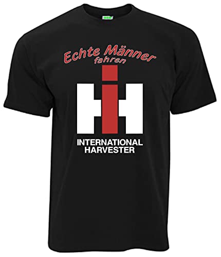 Echte Männer Fahren IH International Harvester | Herren Kurzarm T-Shirt | Schwarz | Größe XL von Bimaxx