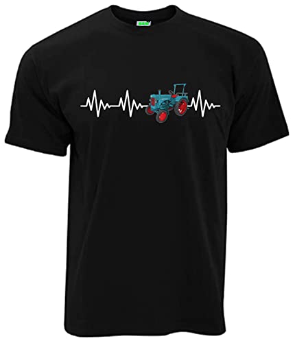 Hanomag EKG Herzschlag T-Shirt Herren Kurzarm Rundkragen Brustdruck | Schwarz | Größe XXL von Bimaxx