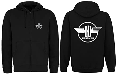 Hanomag Zip-Jacke Kapuzenpullover mit Reißverschluss Herren Hoodie Brust- und Rückendruck Langarm | Schwarz | Größe XXL von Bimaxx