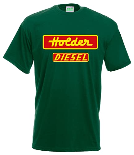 Holder Diesel T-Shirt Herren Kurzarm Rundkragen Brustdruck | Grün, Druck gelb, gelber Druck | Größe M von Bimaxx