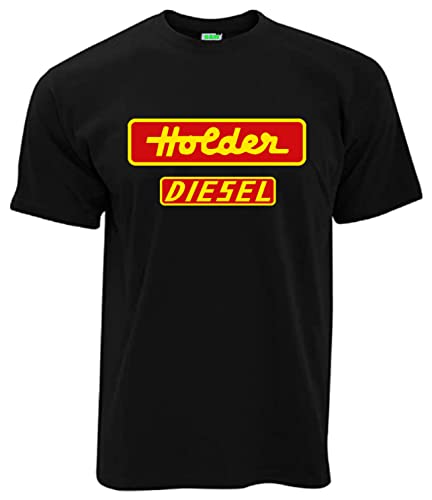 Holder Diesel T-Shirt Herren Kurzarm Rundkragen Brustdruck | Schwarz, gelber Druck | Größe XL von Bimaxx