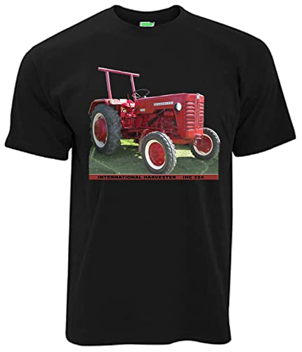 International Harvester IHC 324 Abbildung Oldtimer T-Shirt | Herren, Kurzarm, Rundhals, Brustdruck | Schwarz | Größe L von Bimaxx