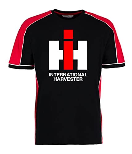 Kontrast T-Shirt IHC Logo International Harvester | Brustdruck | Schwarz/Rot/Weiß | Größe S von Bimaxx