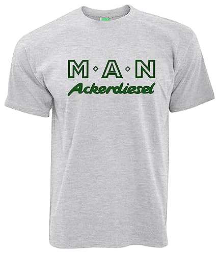 M-A-N Ackerdiesel Oldtimer T-Shirt Herren Kurzarm Rundkragen Brustdruck | Ashgrau, Druck grün | Größe 3XL von Bimaxx