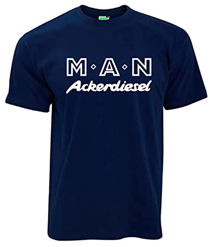 M-A-N Ackerdiesel Oldtimer T-Shirt Herren Kurzarm Rundkragen Brustdruck | Navyblau, Druck weiß | Größe XL von Bimaxx