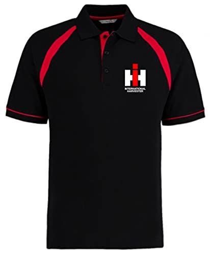 Polo-Shirt IHC Int. Harvester Kontrastfarbe Traktor-Logo | Schwarz/Rot | Größe M von Bimaxx